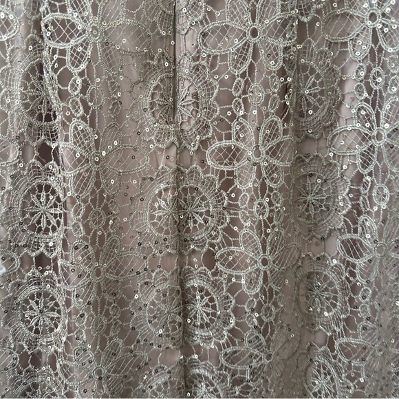 ADRIANNA PAPELL nude sparkle floral lace overlay cocktail evening dress womens 4 - Picture 7 of 10